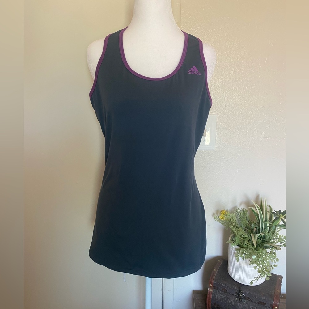 Adidas Women's Black Tank Top with Purple Accents size m